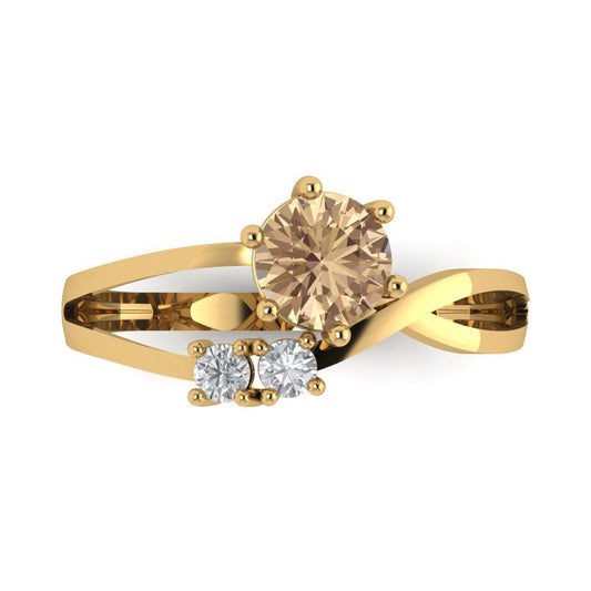 0.87 cttw Yellow Moissanite Three-Stone Engagement Ring - Solid Yellow Gold (VVS1, Round Cut,6.0mm)