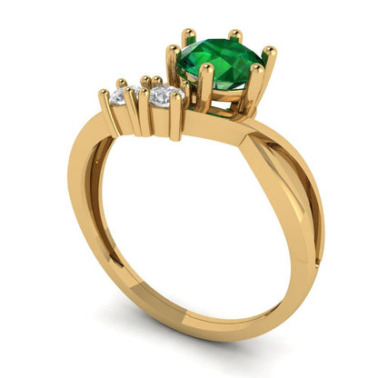 0.87 cttw Simulated Emerald Three-Stone Engagement Ring - Solid Gold (Round Cut,6.0mm)
