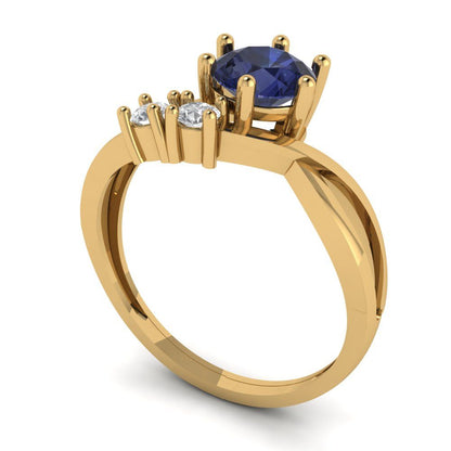 0.87 cttw Simulated Blue Sapphire Three-Stone Engagement Ring - Solid Yellow Gold (VVS1, Round Cut,6.0mm)