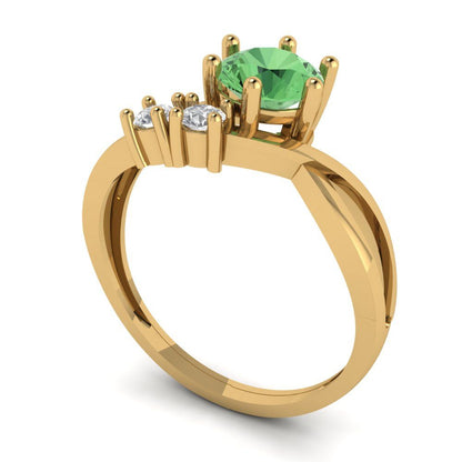 0.87 cttw Zirconia Simulated Green Diamond Three-Stone Engagement Ring - Solid Yellow Gold (VVS1, Round Cut,6.0mm)