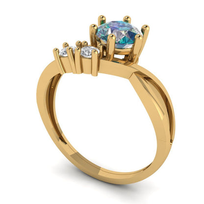 0.87 cttw Blue Moissanite Three-Stone Engagement Ring - Solid Gold (Round Cut,6.0mm)