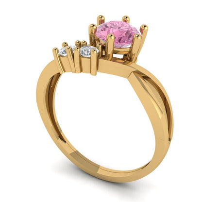 0.87 cttw Zirconia Simulated Pink Diamond Three-Stone Engagement Ring - Solid Yellow Gold (VVS1, Round Cut,6.0mm)