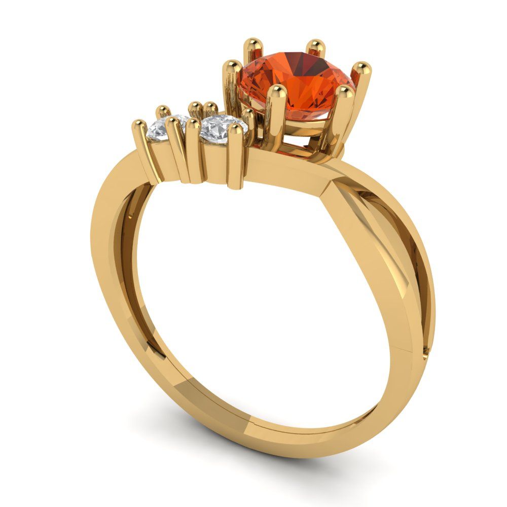 0.87 cttw Zirconia Simulated Red Diamond Three-Stone Engagement Ring - Solid Gold (VVS1, Round Cut,6.0mm)