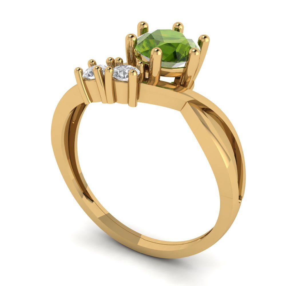 0.87 cttw Natural Peridot Three-Stone Engagement Ring - Solid Gold (Round Cut,6.0mm)