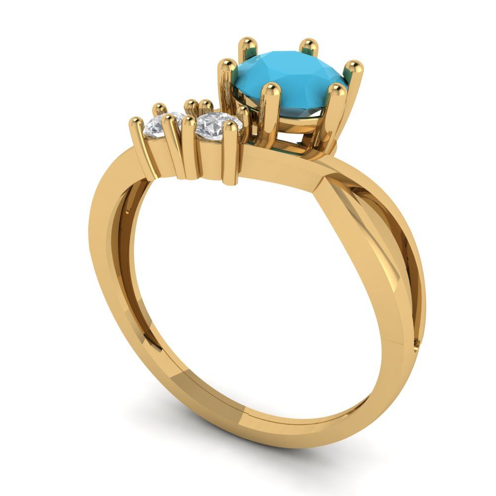 0.87 cttw Simulated Turquoise Three-Stone Engagement Ring - Solid Gold (Round Cut,6.0mm)