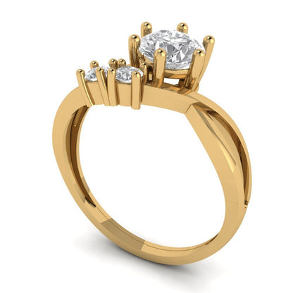 0.87 cttw White Sapphire Three-Stone Engagement Ring - Solid Yellow Gold (VVS1, Round Cut,6.0mm)