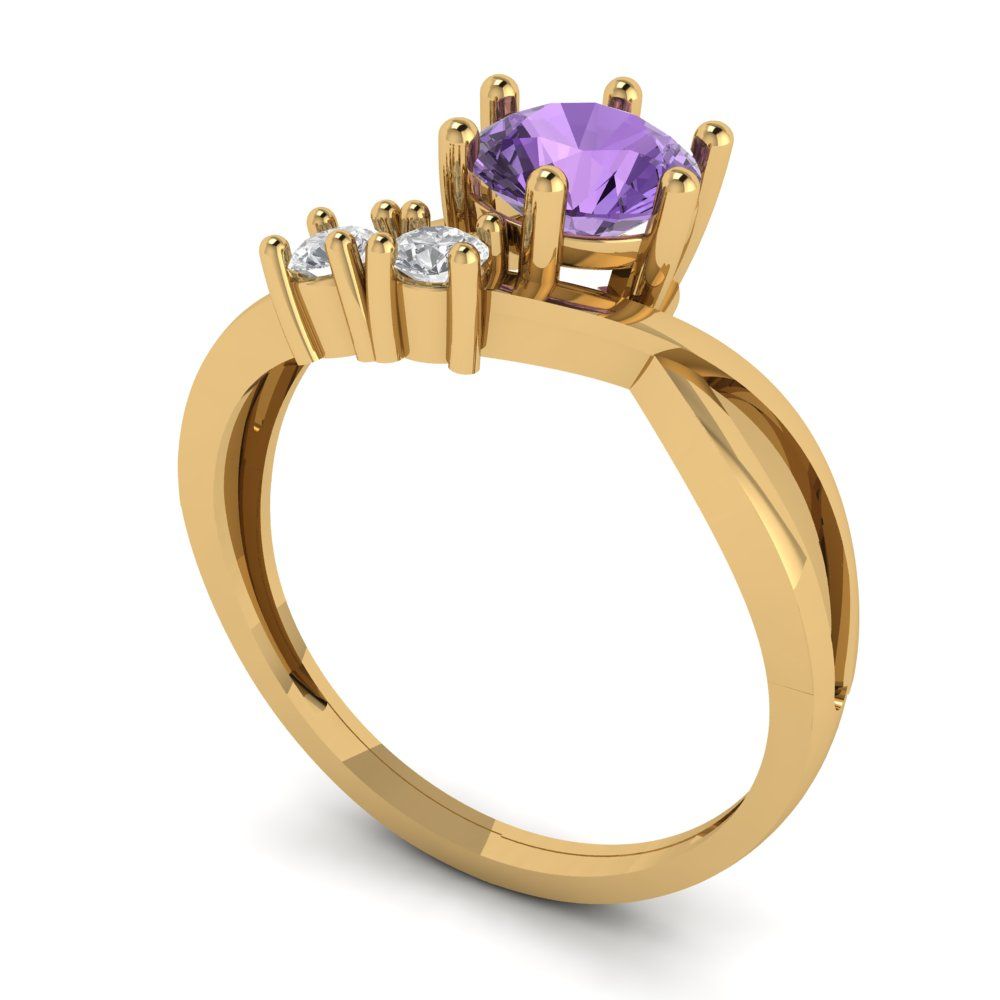 0.87 cttw Simulated Alexandrite Three-Stone Engagement Ring - Solid Gold (Round Cut,6.0mm)