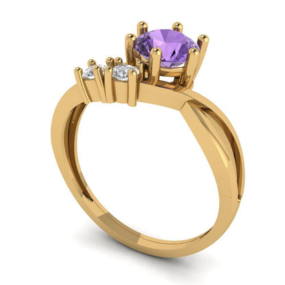 0.87 cttw Simulated Alexandrite Three-Stone Engagement Ring - Solid Gold (Round Cut,6.0mm)