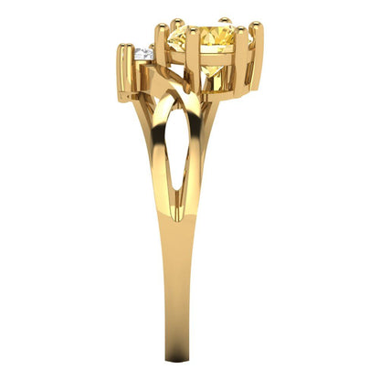 0.87 cttw Zirconia Simulated Yellow Diamond Three-Stone Engagement Ring - Solid Yellow Gold (VVS1, Round Cut,6.0mm)