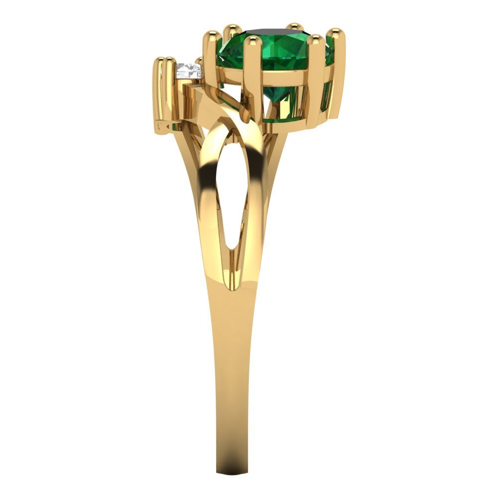 0.87 cttw Simulated Emerald Three-Stone Engagement Ring - Solid Gold (Round Cut,6.0mm)