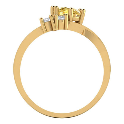 0.87 cttw Zirconia Simulated Yellow Diamond Three-Stone Engagement Ring - Solid Yellow Gold (VVS1, Round Cut,6.0mm)