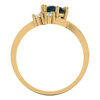 0.87 cttw Natural London Blue Topaz Three-Stone Engagement Ring - Solid Gold (Round Cut,6.0mm)