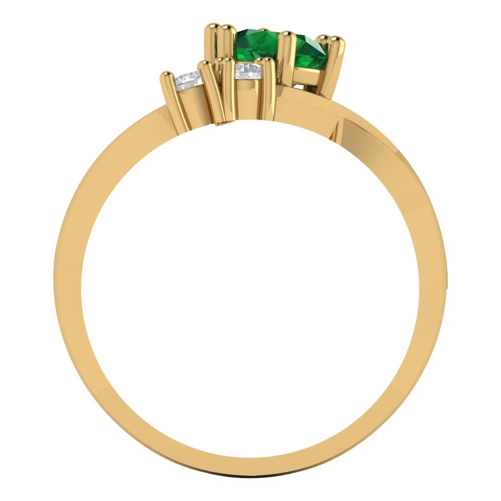 0.87 cttw Simulated Emerald Three-Stone Engagement Ring - Solid Gold (Round Cut,6.0mm)