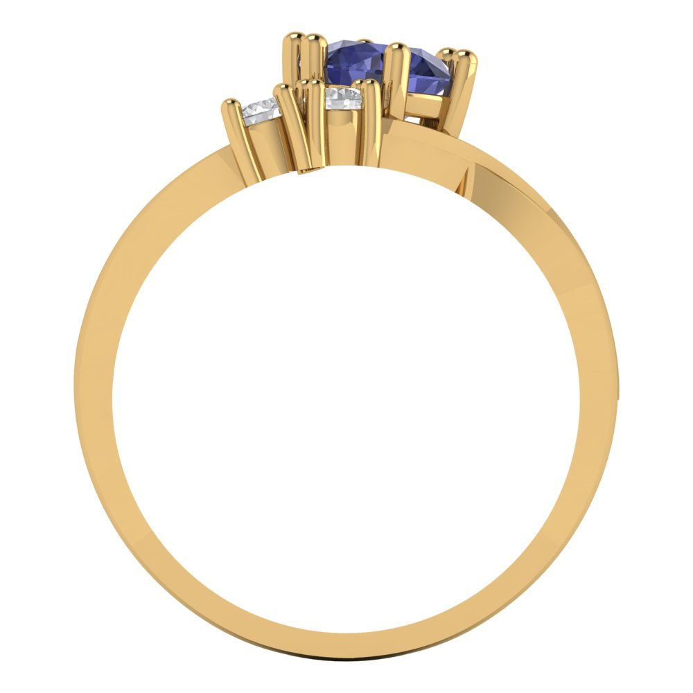 0.87 cttw Simulated Tanzanite Three-Stone Engagement Ring - Solid Gold (Round Cut,6.0mm)