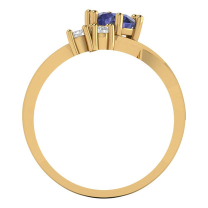 0.87 cttw Simulated Tanzanite Three-Stone Engagement Ring - Solid Gold (Round Cut,6.0mm)