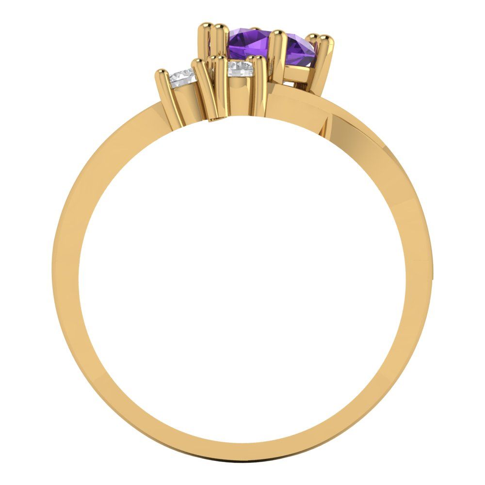 0.87 cttw Natural Amethyst Three-Stone Engagement Ring - Solid Gold (Round Cut,6.0mm)