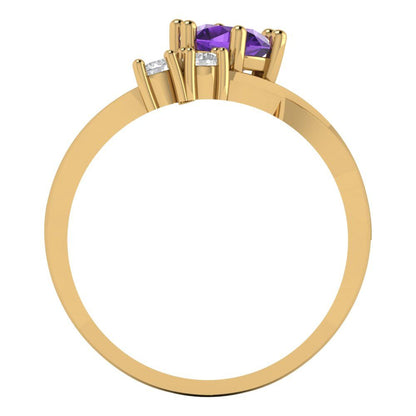 0.87 cttw Natural Amethyst Three-Stone Engagement Ring - Solid Gold (Round Cut,6.0mm)