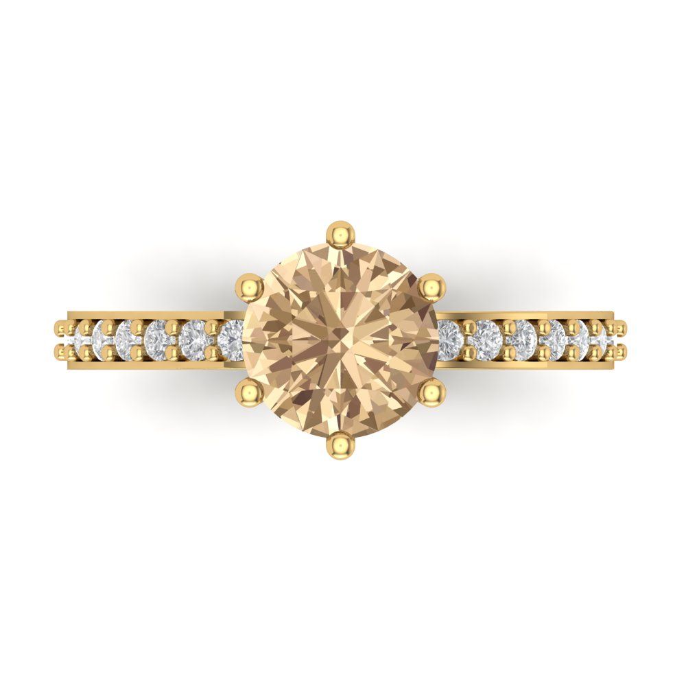 1.71 cttw Yellow Moissanite Solitaire with Zirconia Simulated Diamond Accents Engagement Ring - Solid Gold (Round Cut,7.5mm)