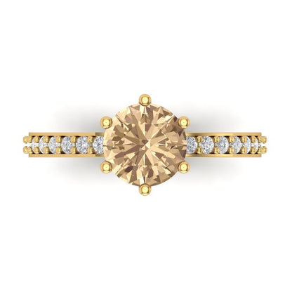 1.71 cttw Yellow Moissanite Solitaire with Zirconia Simulated Diamond Accents Engagement Ring - Solid Gold (Round Cut,7.5mm)