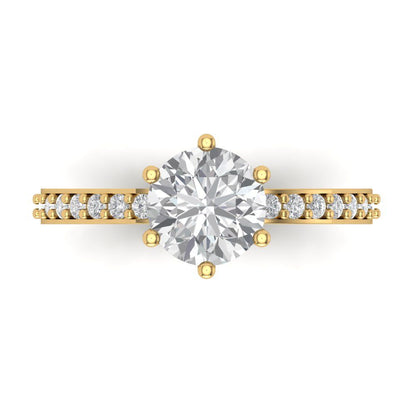 1.71 cttw White Sapphire Solitaire with Zirconia Simulated Diamond Accents Engagement Ring - Solid Gold (Round Cut,7.5mm)