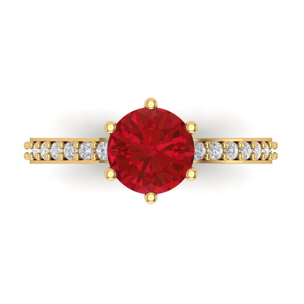 1.71 cttw Simulated Pink Tourmaline Solitaire with Zirconia Simulated Diamond Accents Engagement Ring - Solid Gold (Round Cut,7.5mm)