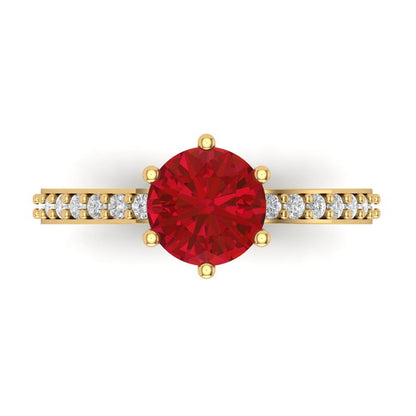 1.71 cttw Simulated Pink Tourmaline Solitaire with Zirconia Simulated Diamond Accents Engagement Ring - Solid Gold (Round Cut,7.5mm)