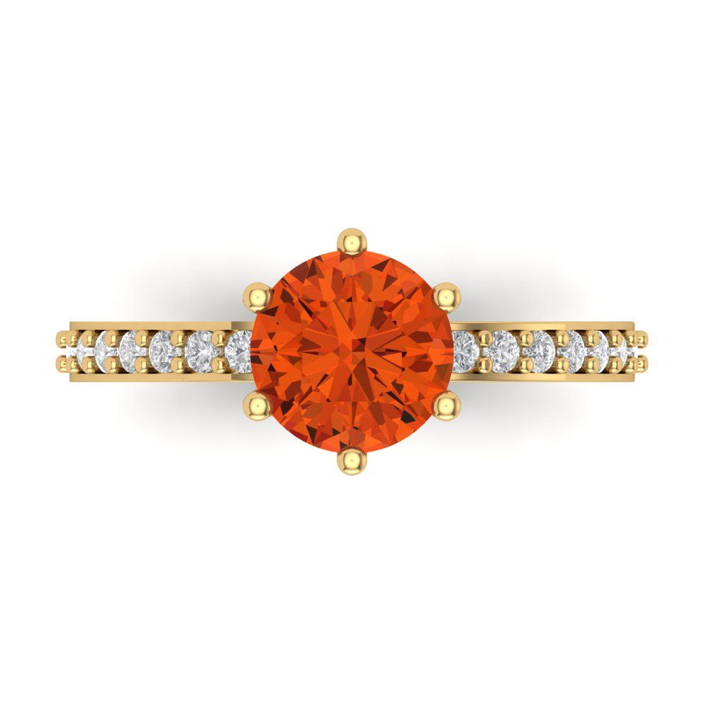 1.71 cttw Zirconia Simulated Red Diamond Solitaire with Zirconia Simulated Diamond Accents Engagement Ring - Solid Gold (VVS1, Round Cut,7.5mm)