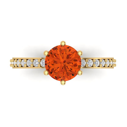 1.71 cttw Zirconia Simulated Red Diamond Solitaire with Zirconia Simulated Diamond Accents Engagement Ring - Solid Gold (VVS1, Round Cut,7.5mm)