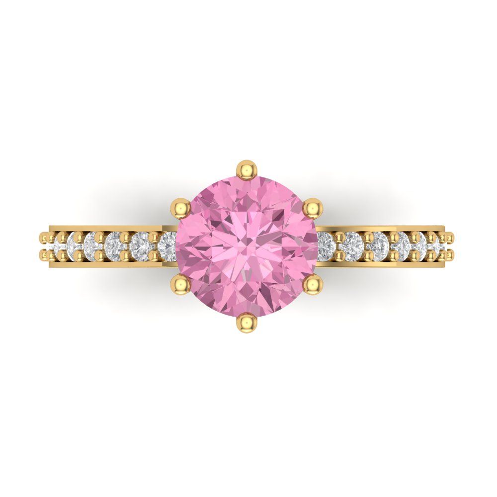 1.71 cttw Zirconia Simulated Pink Diamond Solitaire with Zirconia Simulated Diamond Accents Engagement Ring - Solid Gold (VVS1, Round Cut,7.5mm)
