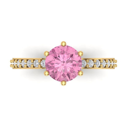 1.71 cttw Zirconia Simulated Pink Diamond Solitaire with Zirconia Simulated Diamond Accents Engagement Ring - Solid Gold (VVS1, Round Cut,7.5mm)