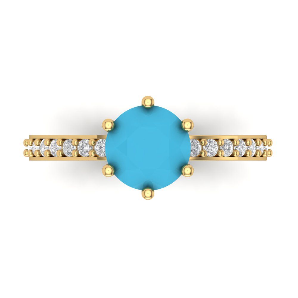 1.71 cttw Simulated Turquoise Solitaire with Zirconia Simulated Diamond Accents Engagement Ring - Solid Gold (Round Cut,7.5mm)
