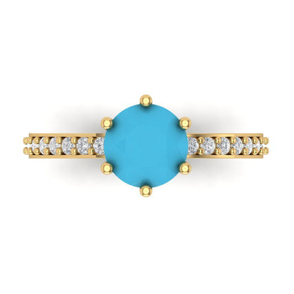 1.71 cttw Simulated Turquoise Solitaire with Zirconia Simulated Diamond Accents Engagement Ring - Solid Gold (Round Cut,7.5mm)
