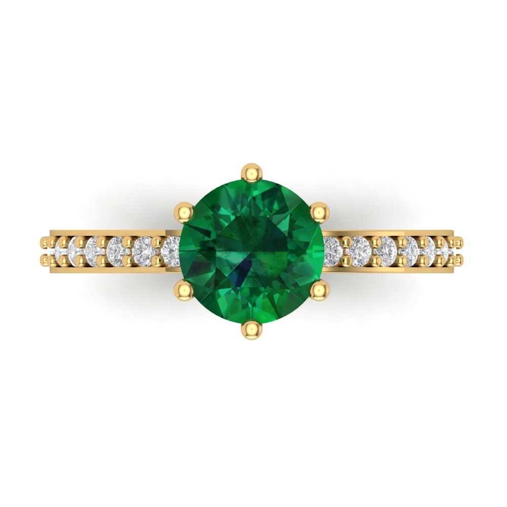 1.71 cttw Simulated Emerald Solitaire with Zirconia Simulated Diamond Accents Engagement Ring - Solid Gold (Round Cut,7.5mm)