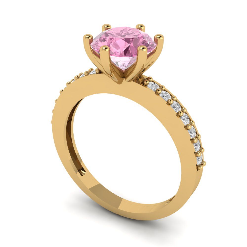 1.71 cttw Zirconia Simulated Pink Diamond Solitaire with Zirconia Simulated Diamond Accents Engagement Ring - Solid Gold (VVS1, Round Cut,7.5mm)
