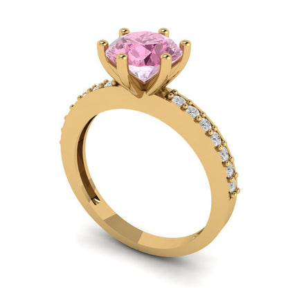 1.71 cttw Zirconia Simulated Pink Diamond Solitaire with Zirconia Simulated Diamond Accents Engagement Ring - Solid Gold (VVS1, Round Cut,7.5mm)