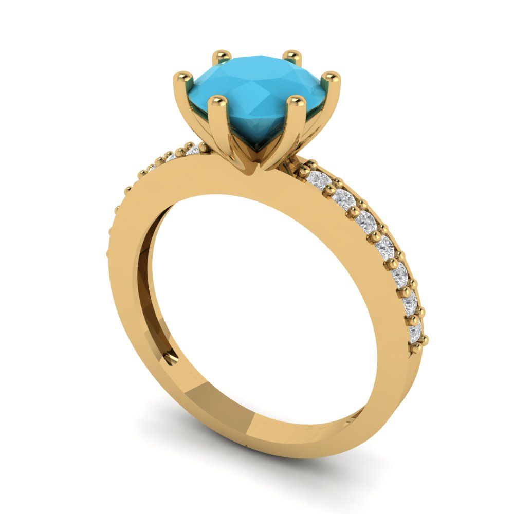 1.71 cttw Simulated Turquoise Solitaire with Zirconia Simulated Diamond Accents Engagement Ring - Solid Gold (Round Cut,7.5mm)