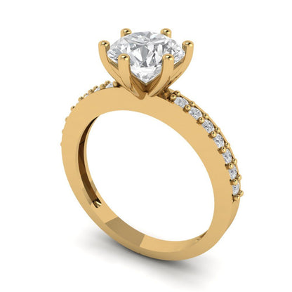 1.71 cttw Certified Moissanite Solitaire with Zirconia Simulated Diamond Accents Engagement Ring - Solid Gold (VVS1, D-F,Round Cut,7.5mm)