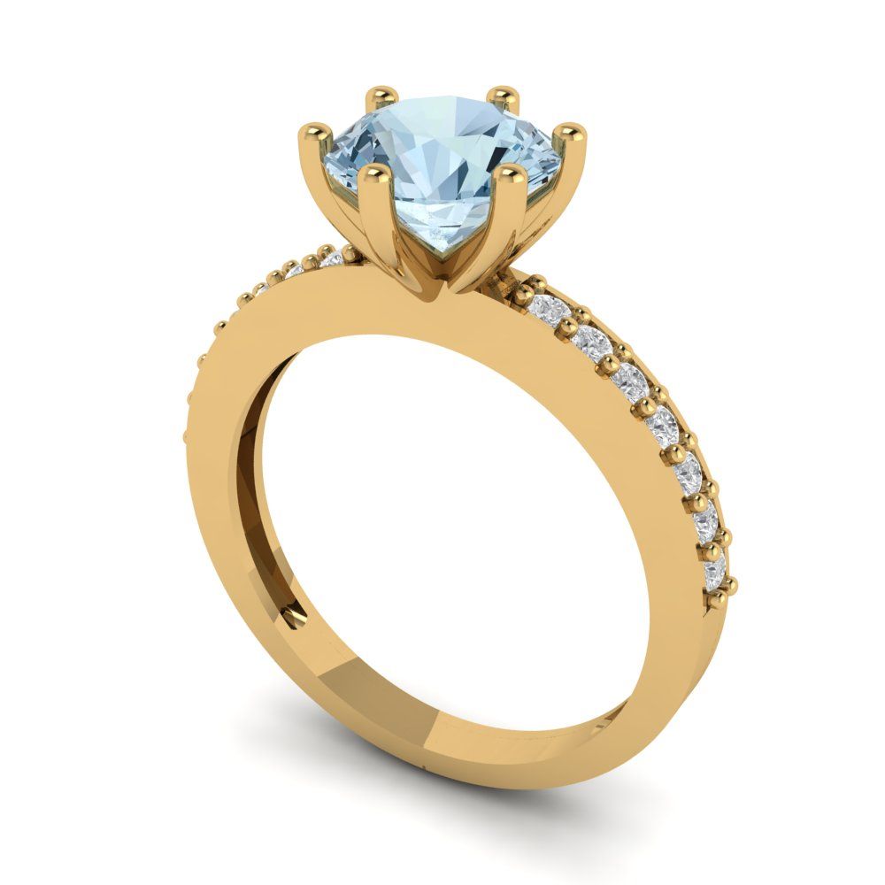 1.71 cttw Zirconia Simulated Blue Diamond Solitaire with Zirconia Simulated Diamond Accents Engagement Ring - Solid Gold (VVS1, Round Cut,7.5mm)