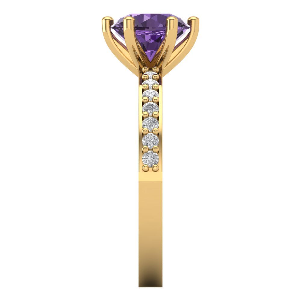 1.71 cttw Simulated Alexandrite Solitaire with Zirconia Simulated Diamond Accents Engagement Ring - Solid Gold (Round Cut,7.5mm)