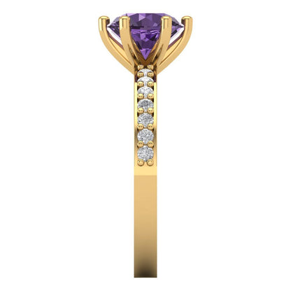 1.71 cttw Simulated Alexandrite Solitaire with Zirconia Simulated Diamond Accents Engagement Ring - Solid Gold (Round Cut,7.5mm)