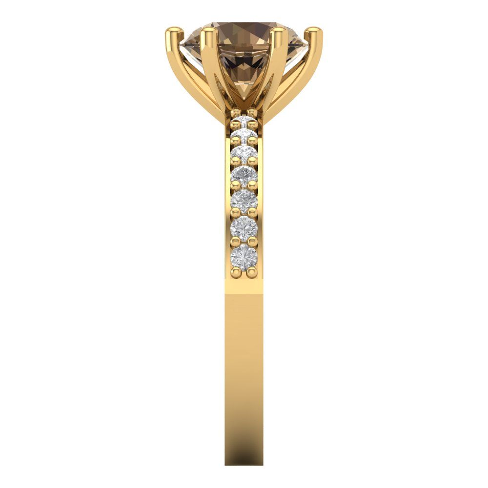 1.71 cttw Zirconia Simulated Champagne Diamond Solitaire with Zirconia Simulated Diamond Accents Engagement Ring - Solid Gold (VVS1, Round Cut,7.5mm)