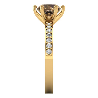 1.71 cttw Zirconia Simulated Champagne Diamond Solitaire with Zirconia Simulated Diamond Accents Engagement Ring - Solid Gold (VVS1, Round Cut,7.5mm)