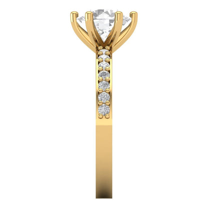 1.71 cttw Certified Moissanite Solitaire with Zirconia Simulated Diamond Accents Engagement Ring - Solid Gold (VVS1, D-F,Round Cut,7.5mm)