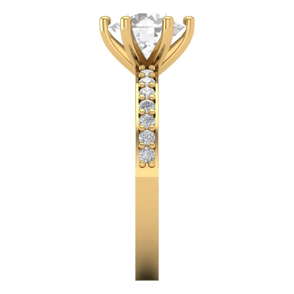 1.71 cttw Zirconia Simulated Diamond Solitaire with Zirconia Simulated Diamond Accents Engagement Ring - Solid Gold (VVS1, Round Cut,7.5mm)