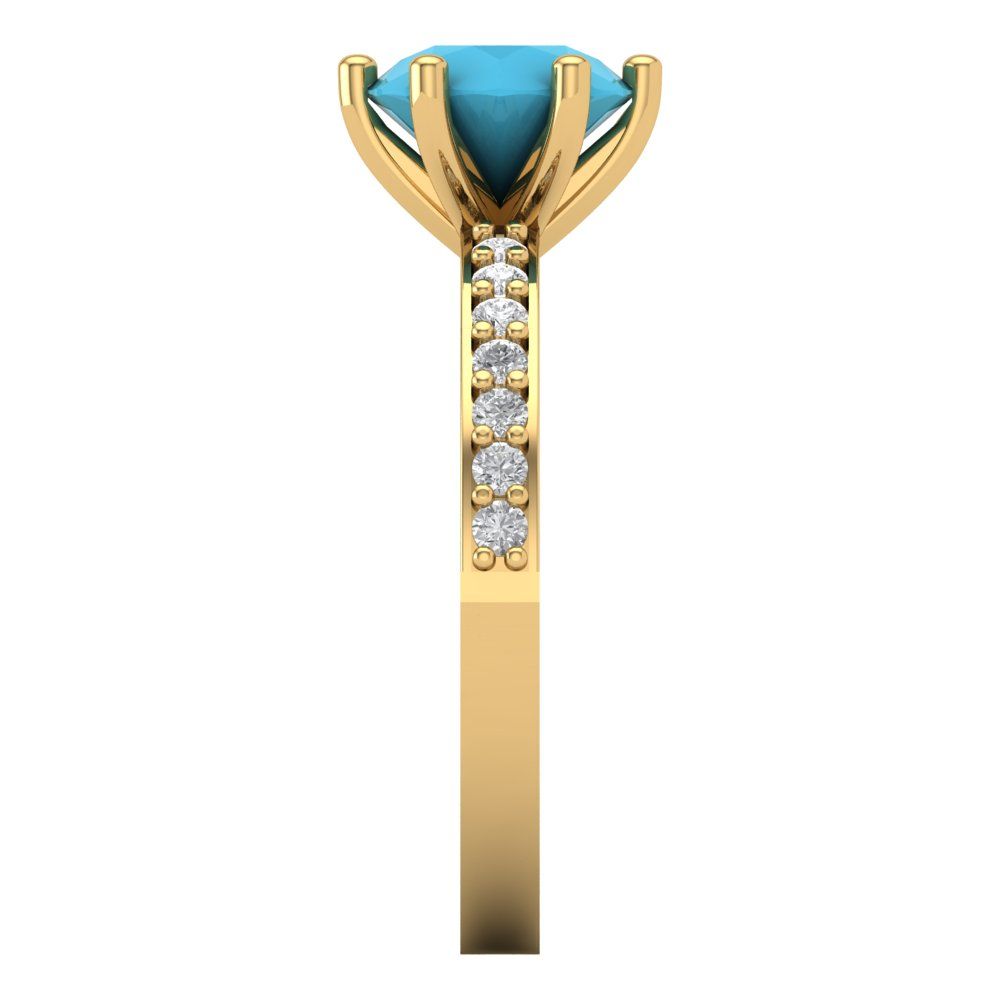 1.71 cttw Simulated Turquoise Solitaire with Zirconia Simulated Diamond Accents Engagement Ring - Solid Gold (Round Cut,7.5mm)