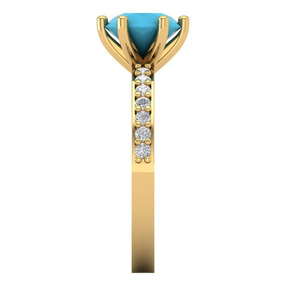 1.71 cttw Simulated Turquoise Solitaire with Zirconia Simulated Diamond Accents Engagement Ring - Solid Gold (Round Cut,7.5mm)