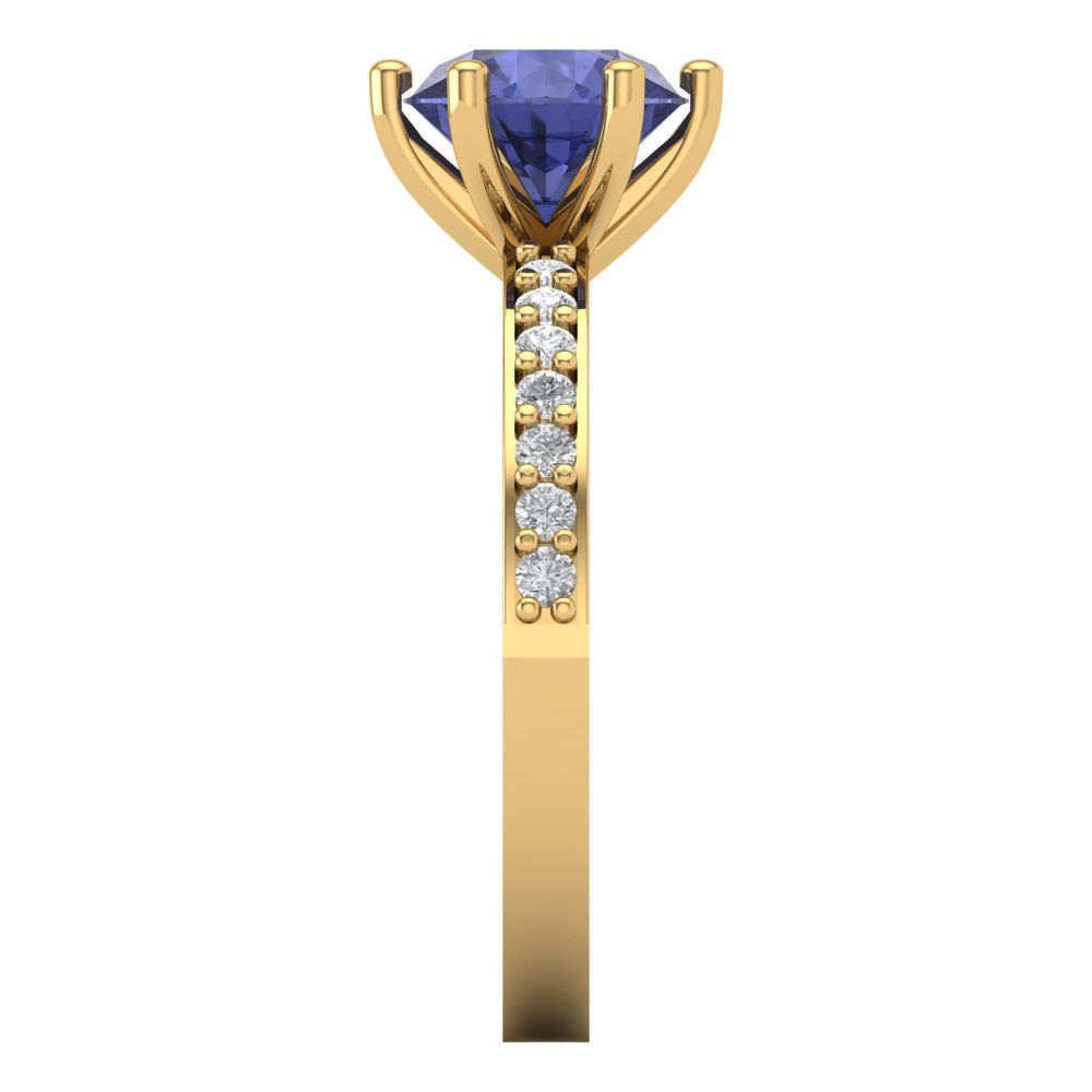 1.71 cttw Simulated Tanzanite Solitaire with Zirconia Simulated Diamond Accents Engagement Ring - Solid Gold (Round Cut,7.5mm)