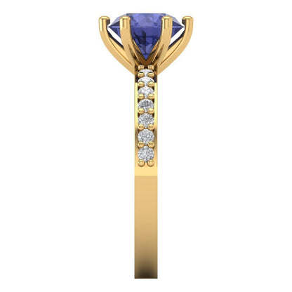 1.71 cttw Simulated Tanzanite Solitaire with Zirconia Simulated Diamond Accents Engagement Ring - Solid Gold (Round Cut,7.5mm)