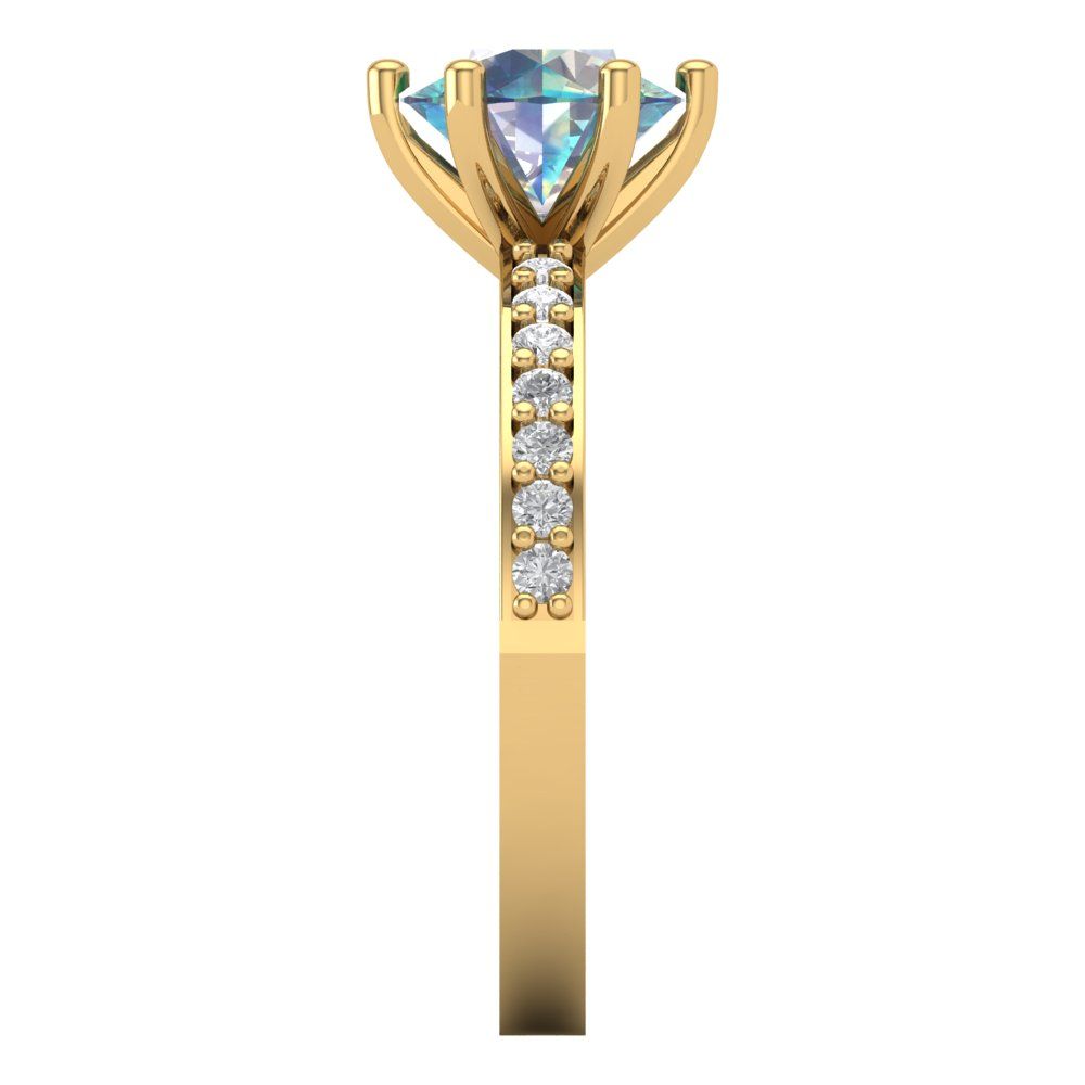 1.71 cttw Blue Moissanite Solitaire with Zirconia Simulated Diamond Accents Engagement Ring - Solid Gold (Round Cut,7.5mm)