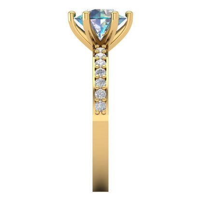 1.71 cttw Blue Moissanite Solitaire with Zirconia Simulated Diamond Accents Engagement Ring - Solid Gold (Round Cut,7.5mm)